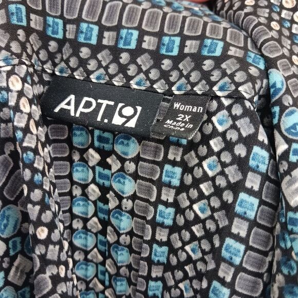 APT. 9 Micro Pleated Button Down Long Bell Sleeves Print Gray Plus Size 2X - Picture 7 of 12